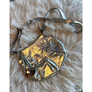Velez Women's Weare Leather Gold Glitter Evening Tasseled Crossbody Handbag